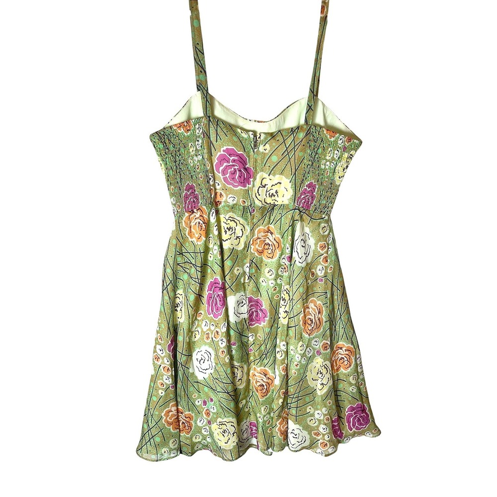 Girls from Savoy Anthropologie Green Floral Silk Fit and Flare Dress Size 8 - Picture 5 of 8